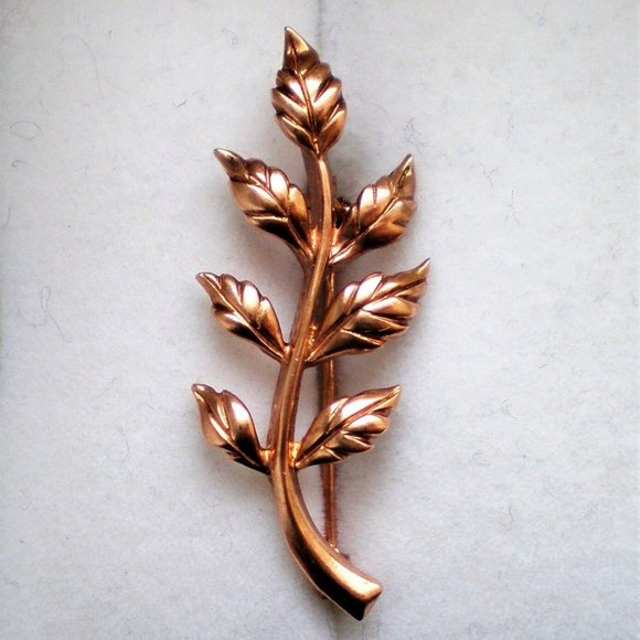 Vintage Russian Russia USSR 14K 583 Rose Pink Gold Tree Branch Leaf Brooch Pin - Picture 2 of 7